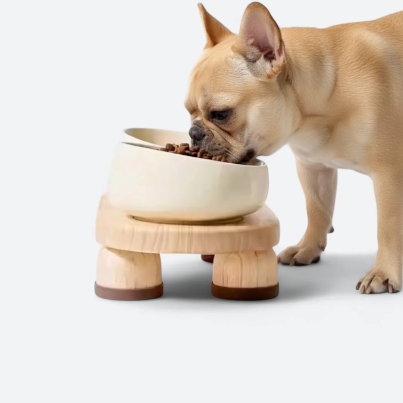French Bulldog Ceramic Double Bowls | Frenchie Elevated Feeder Stand