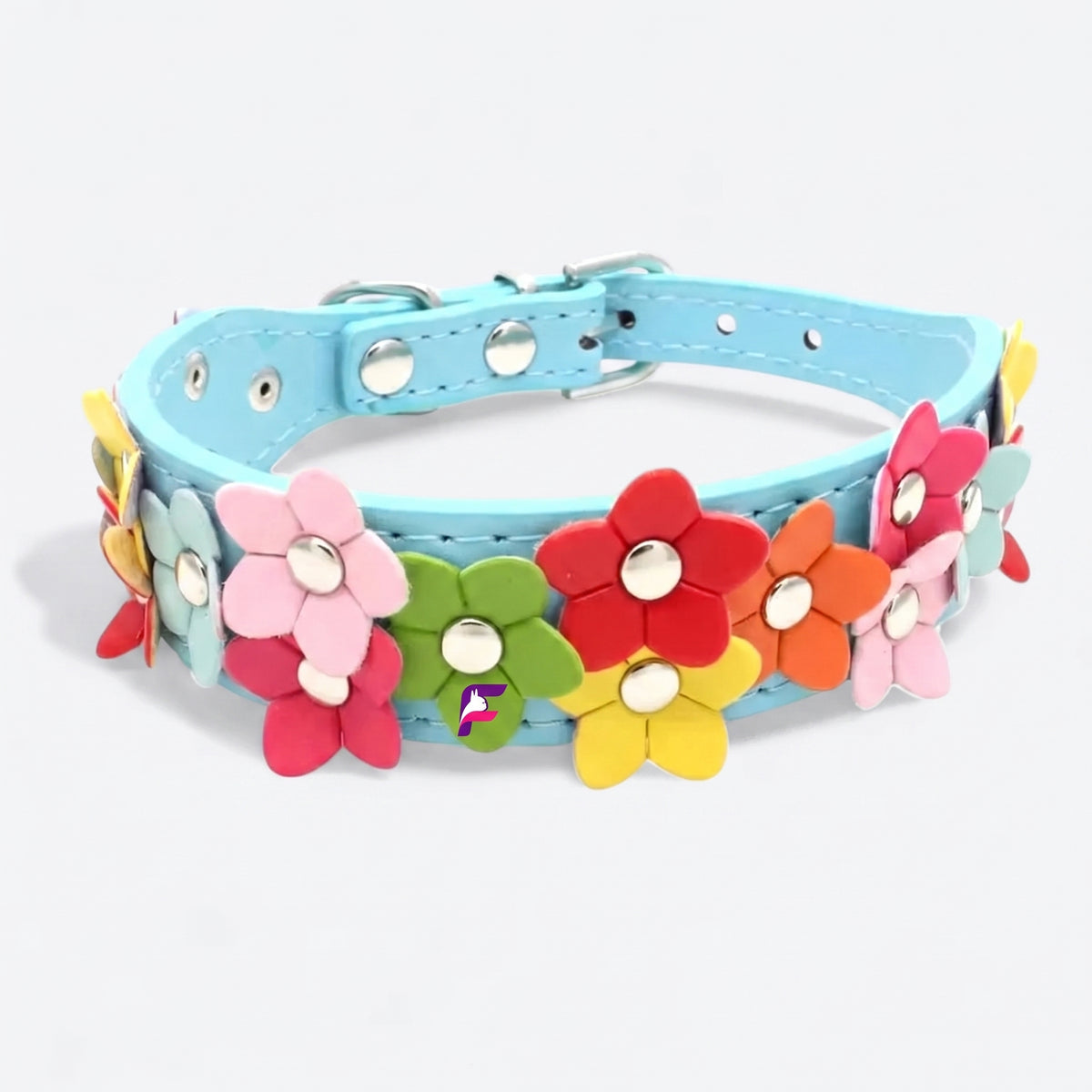 French Bulldog Colorful Flower Leather Collar | Frenchie Floral Charm Collar