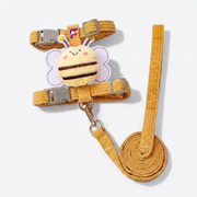 French Bulldog bee harness and leash set in soft corduroy fabric