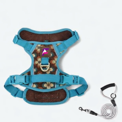 French Bulldog Floral Padded Harness & Leash Set | Frenchie Style Set