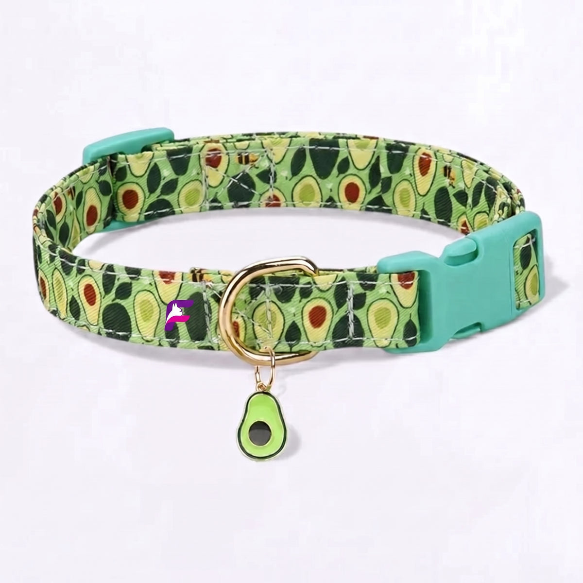 French Bulldog Fruit-Themed Collar with Metal Pendant | Frenchie Playful Print Collar