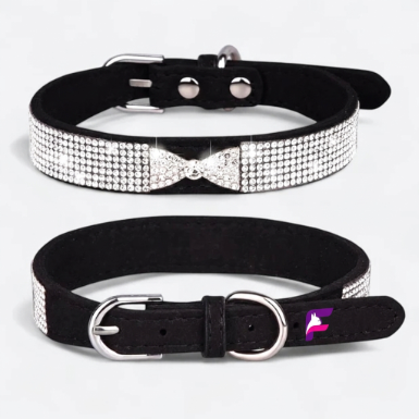 French Bulldog Luxury Bow Collar & Leash Set | Frenchie Rhinestone Bow Set