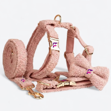 French Bulldog Luxury Plush Fabric Harness, Collar & Leash Set | Frenchie Teddy Set