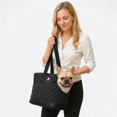 French Bulldog Luxury Quilted Carrier Tote | Frenchie Travel Tote