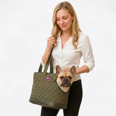 French Bulldog Luxury Quilted Carrier Tote | Frenchie Travel Tote