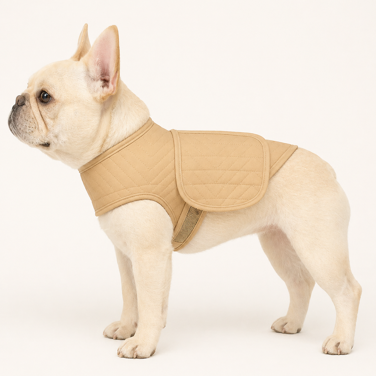 French Bulldog anxiety jacket in seven sizes from XXS to 2XL, in light grey, rose red, dark blue or champagne