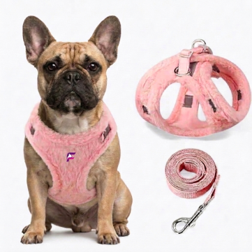 French Bulldog Reflective Plush Harness & Leash Set | Frenchie Cozy Winter Set