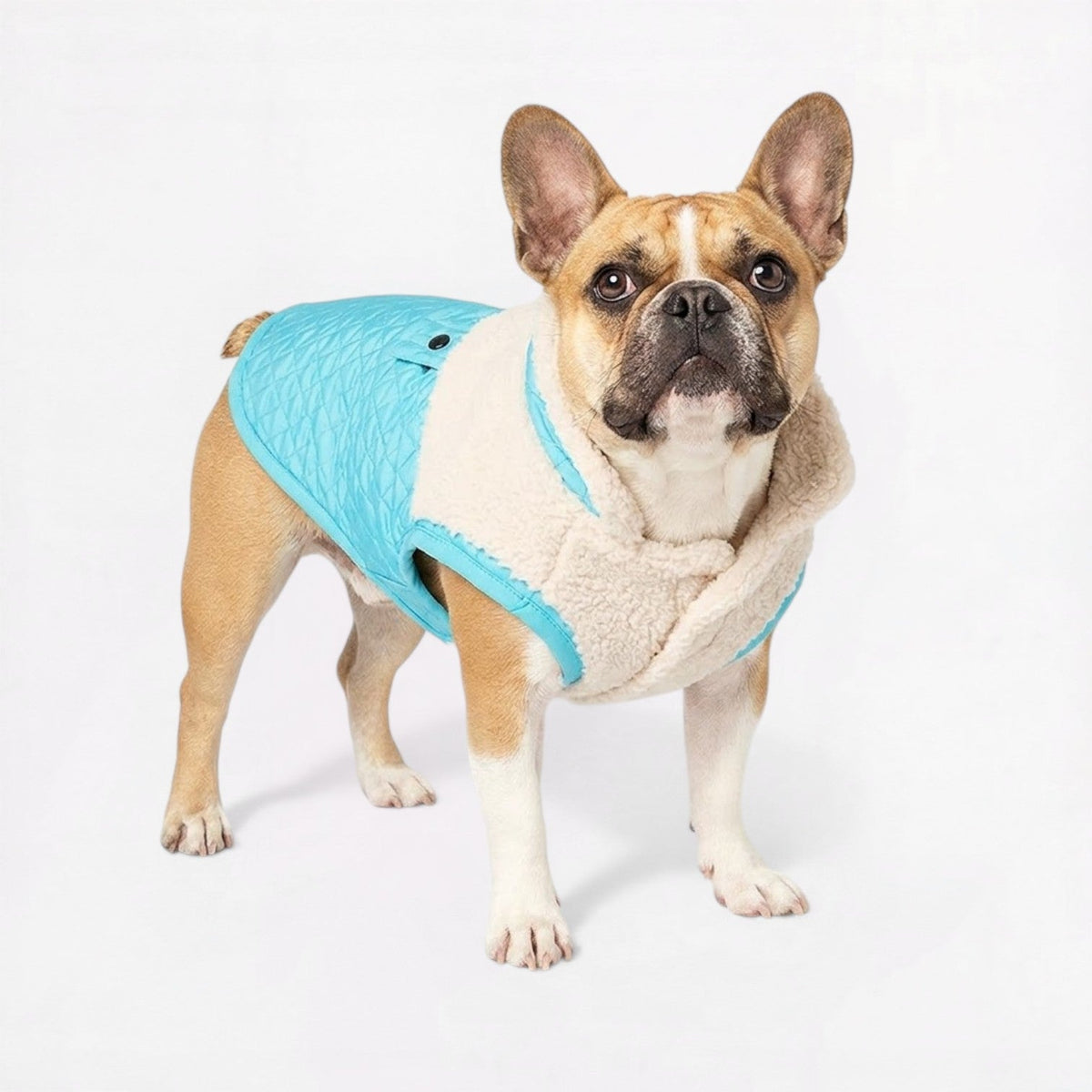 Sherpa winter coat for French Bulldogs with a raised collar