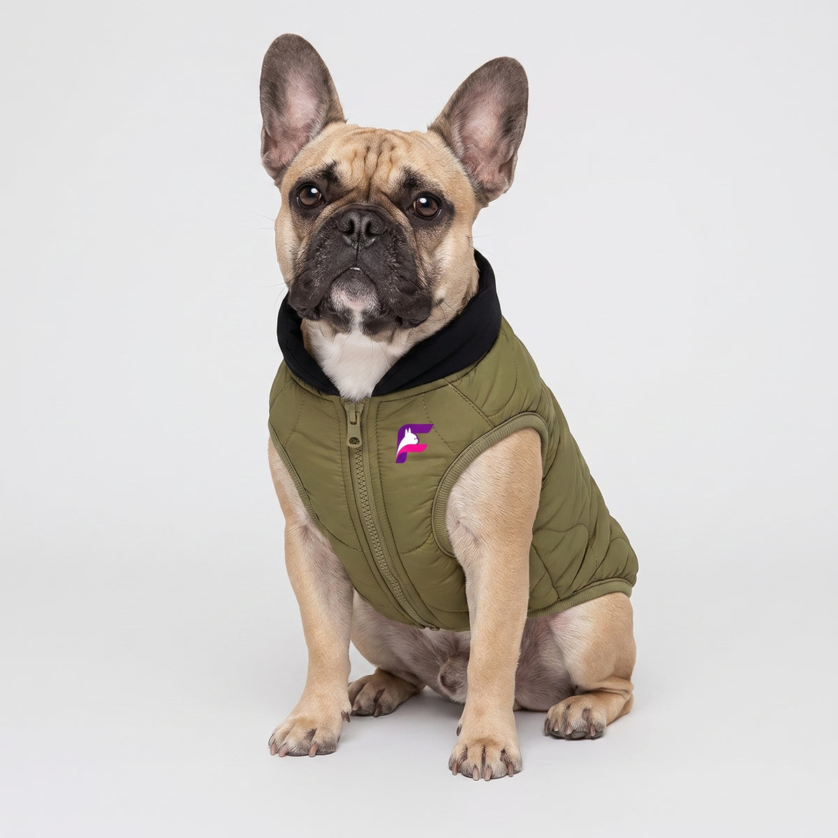 French Bulldog Spot Embossed Hooded Coat | Frenchie Zip-Up Coat