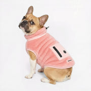 Frenchie fleece pullover with a turtleneck collar and plush lining