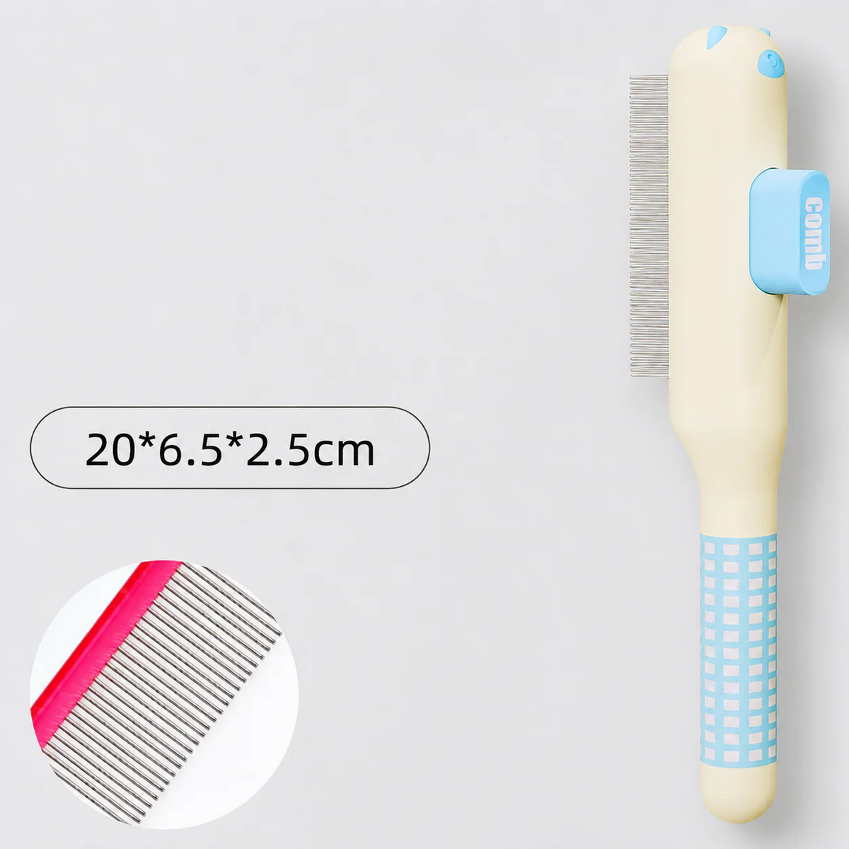Frenchie self-cleaning grooming brush with a push-button fur release