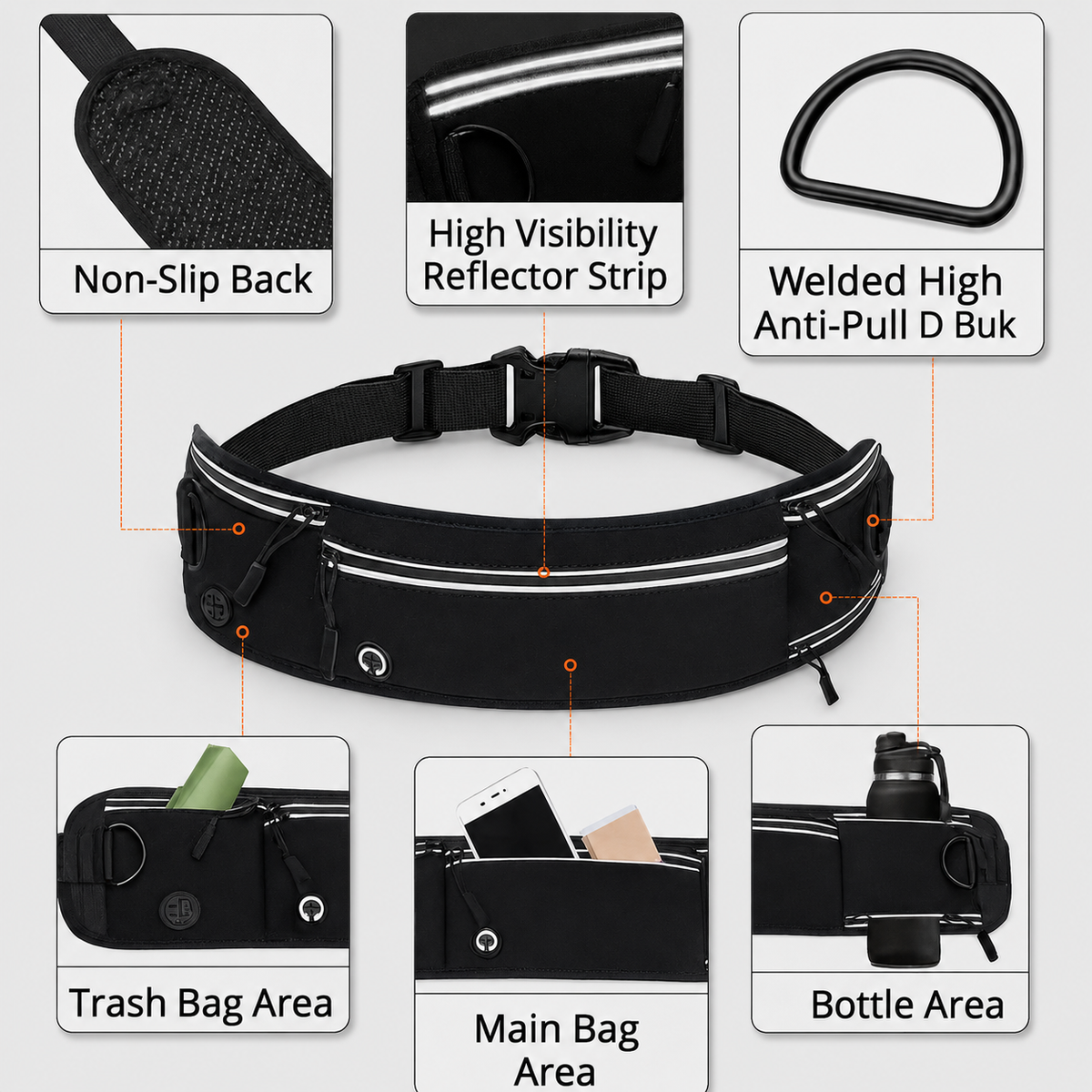 French Bulldog waist leash belt with a non-slip backing