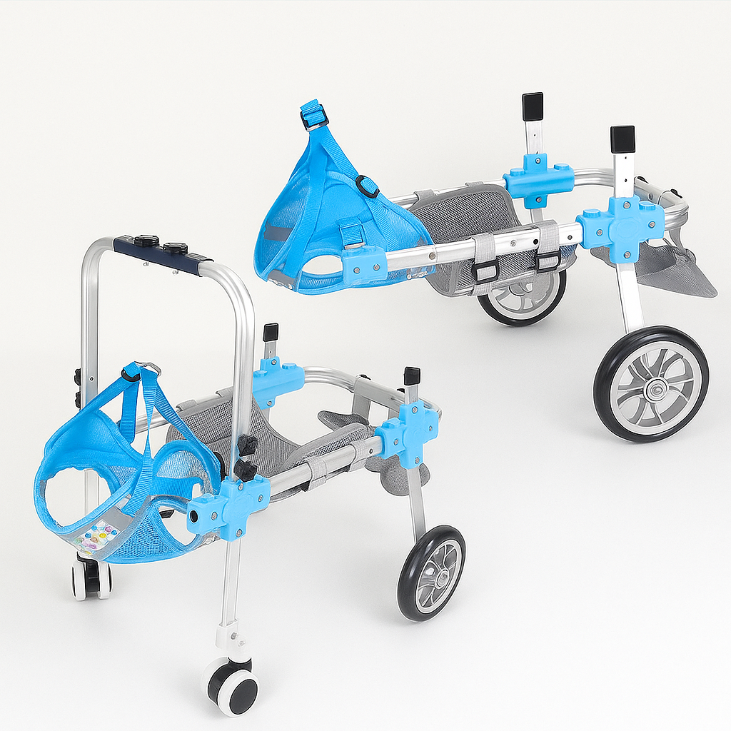 French Bulldog wheelchair frame adjusting independently in height, length and width