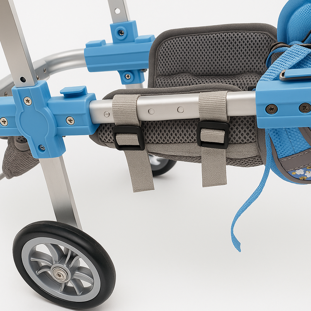 French Bulldog wheelchair in sizes XS to L, in two wheel and four wheel configurations