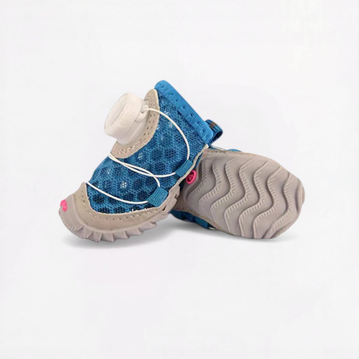 Frenchie mesh dog shoes with a dial closure that tightens in one twist