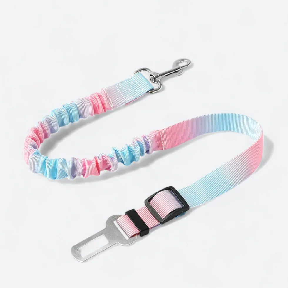 Frenchie car seat belt with a metal clip for attaching to a harness