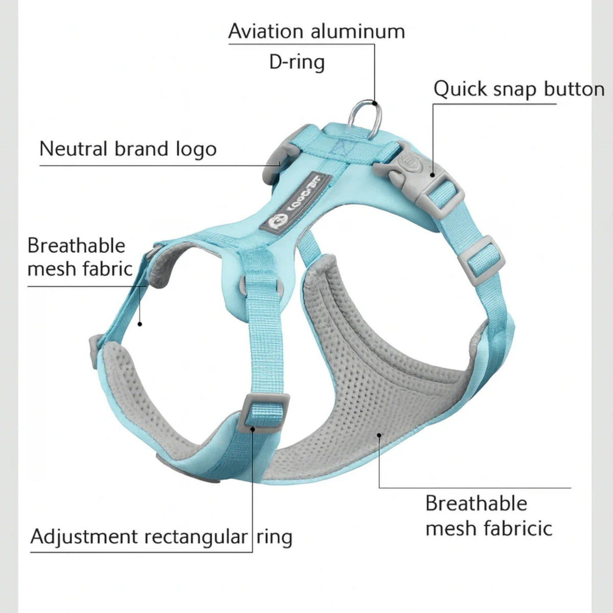 French Bulldog harness and leash set with a soft neoprene outer