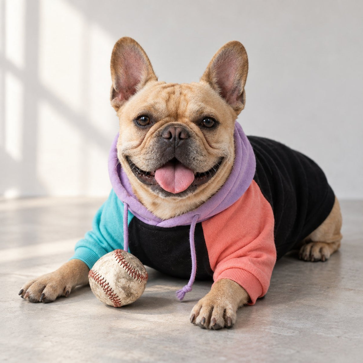 Matching color-block owner hoodie with an adjustable drawstring hood