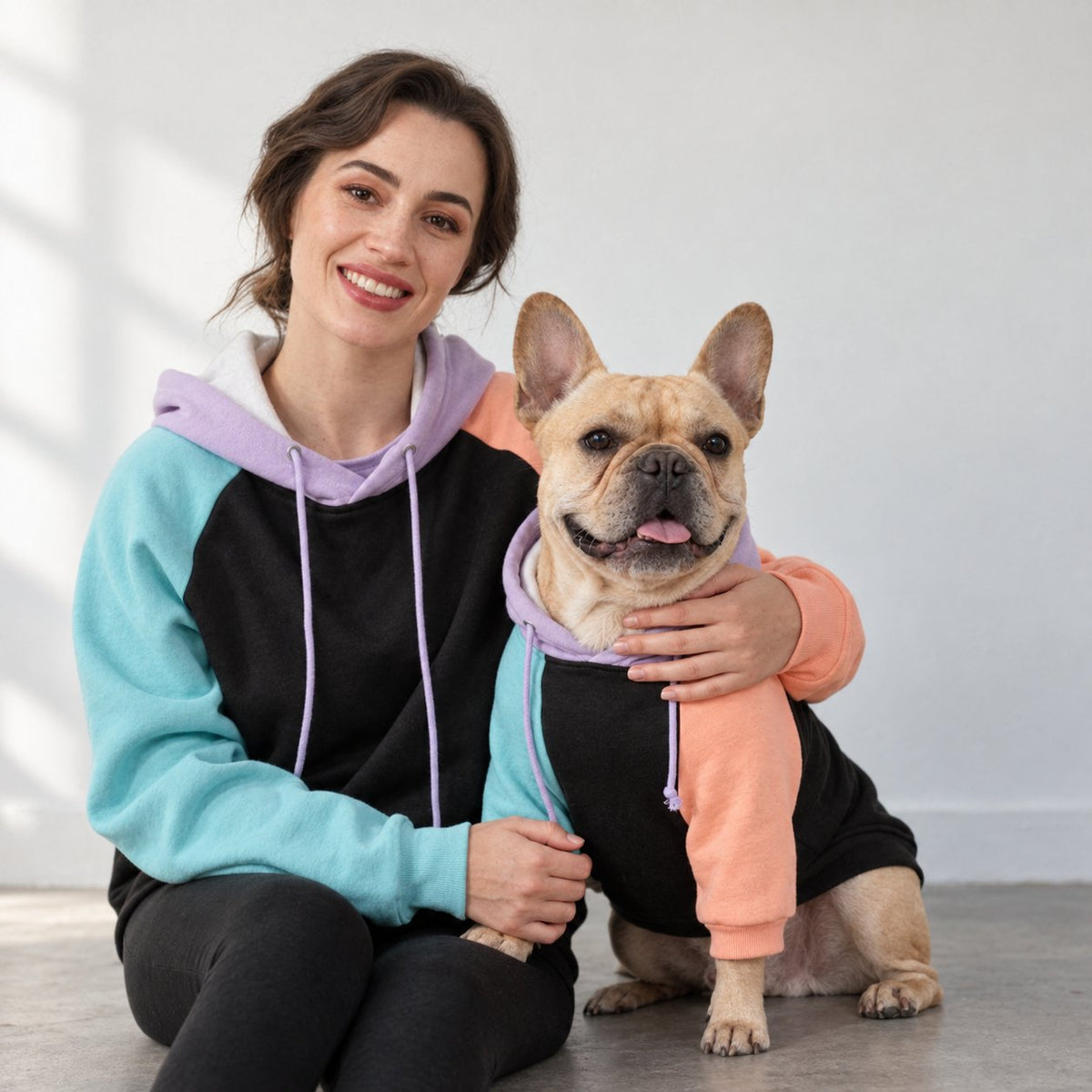Color-block Frenchie hoodie in dog sizes XL to 9XL
