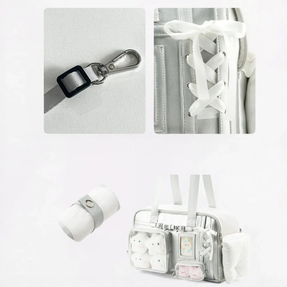 French Bulldog carrier bag with a shoulder strap that keeps a stocky dog steady