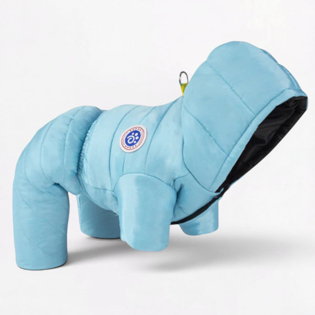 French Bulldog winter coat with a metal D-ring on the back for a leash