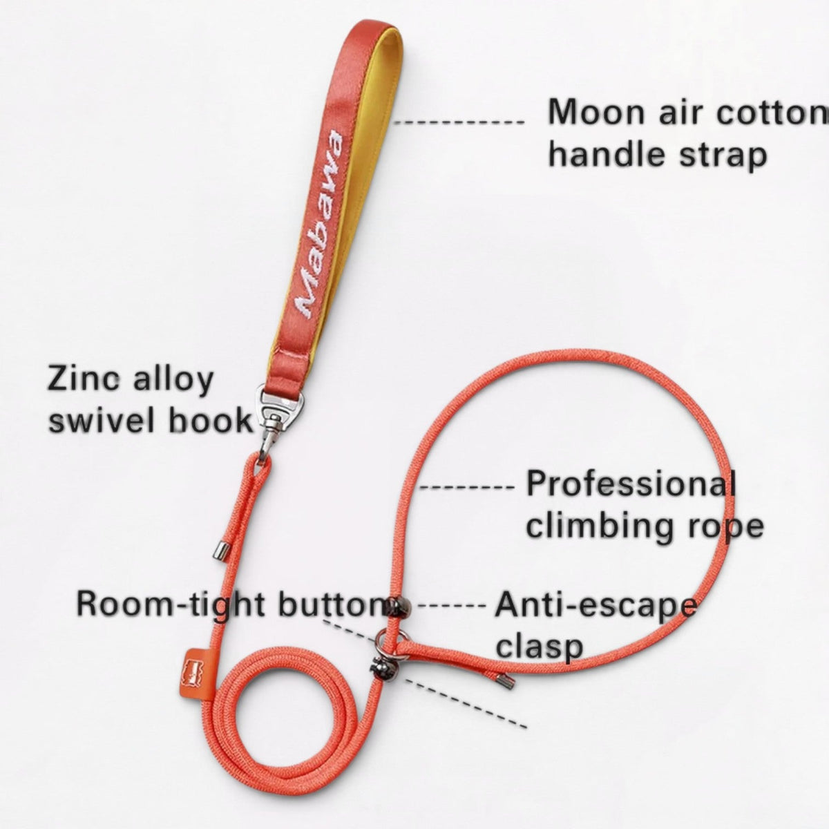 Frenchie climbing-rope slip lead with a soft padded handle grip