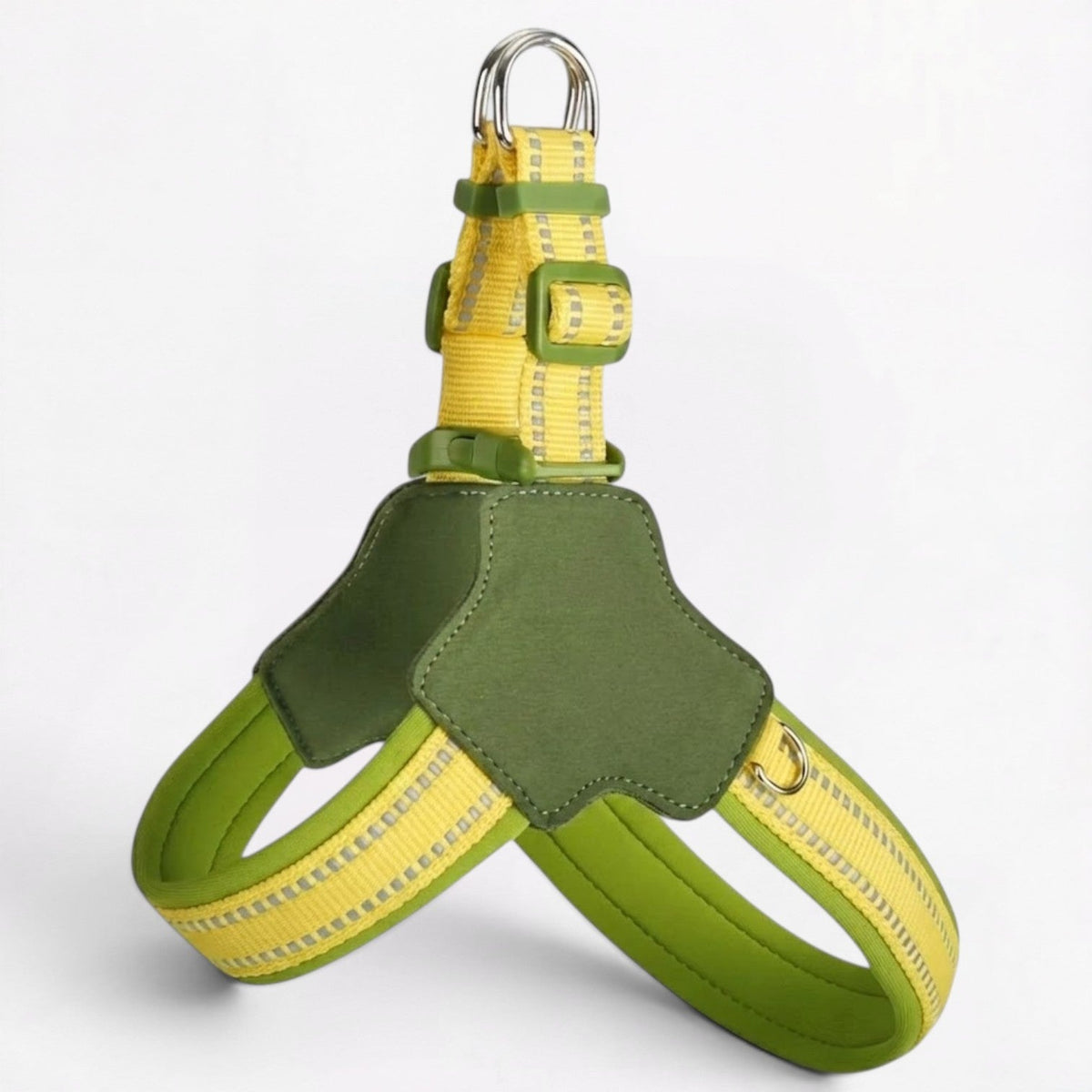 French Bulldog harness with twin metal D-rings for front or back leading