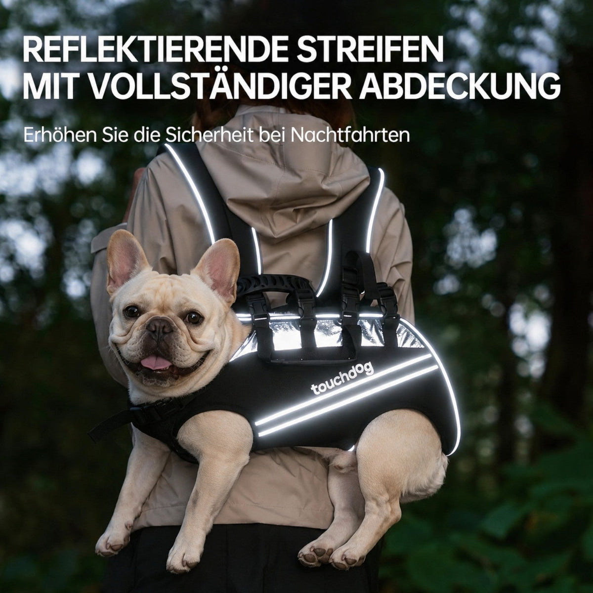 Foam-padded French Bulldog carrier backpack for early starts and dusk walks