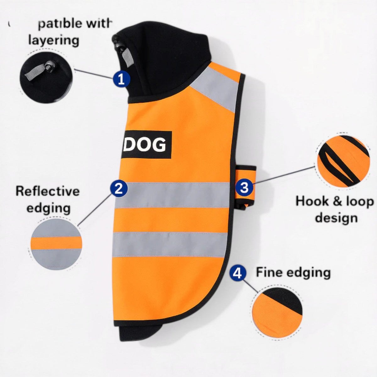Reflective outdoor vest for French Bulldogs in Orange, sizes S to 2XL