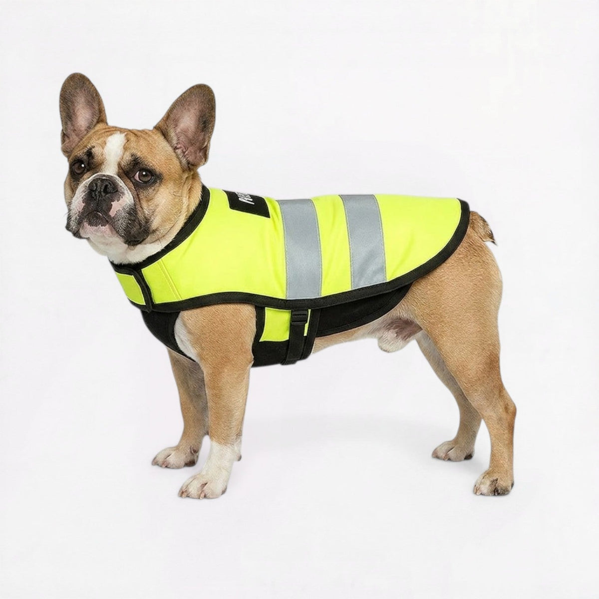 Lightweight breathable French Bulldog safety vest with a hook-and-loop closure