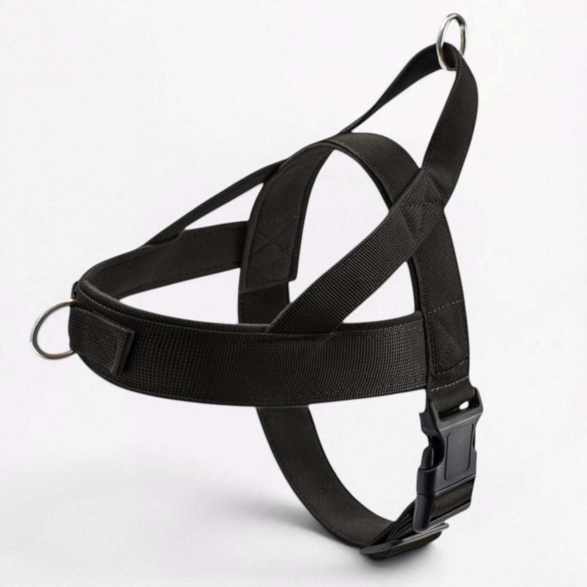 Frenchie step-in harness with a heavy-duty buckle for fast departures