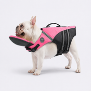 Shark-styled French Bulldog life jacket with a padded neck float
