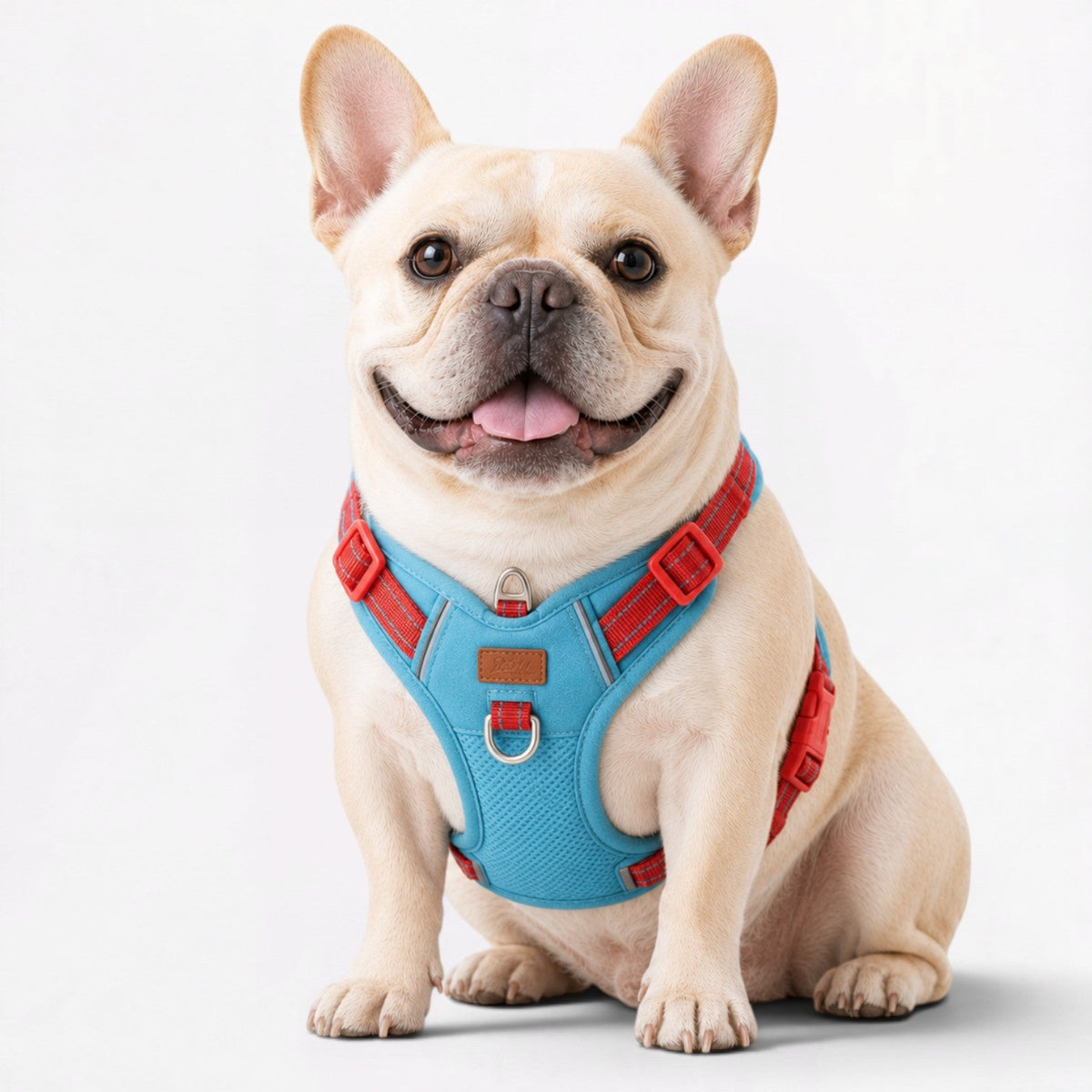 French Bulldog harness with a safety buckle and a strong D-ring