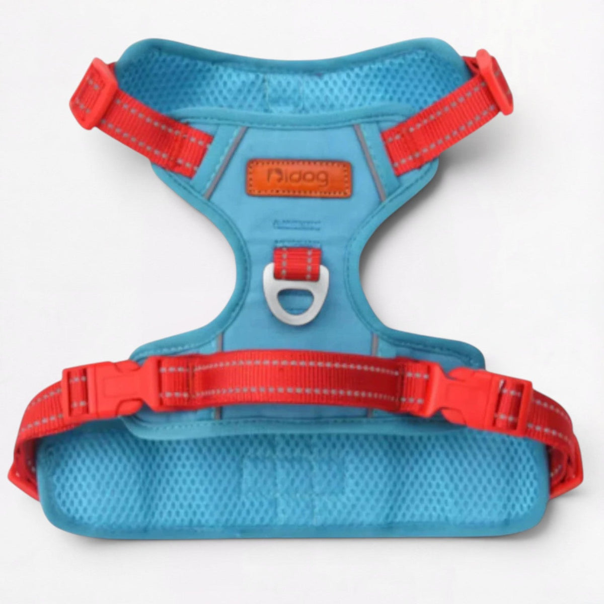 Soft padded French Bulldog harness with reflective detailing and a mesh underside