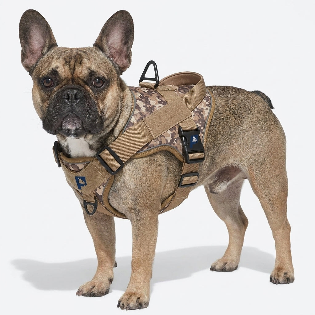 French Bulldog tactical harness and bungee leash set with breathable mesh lining