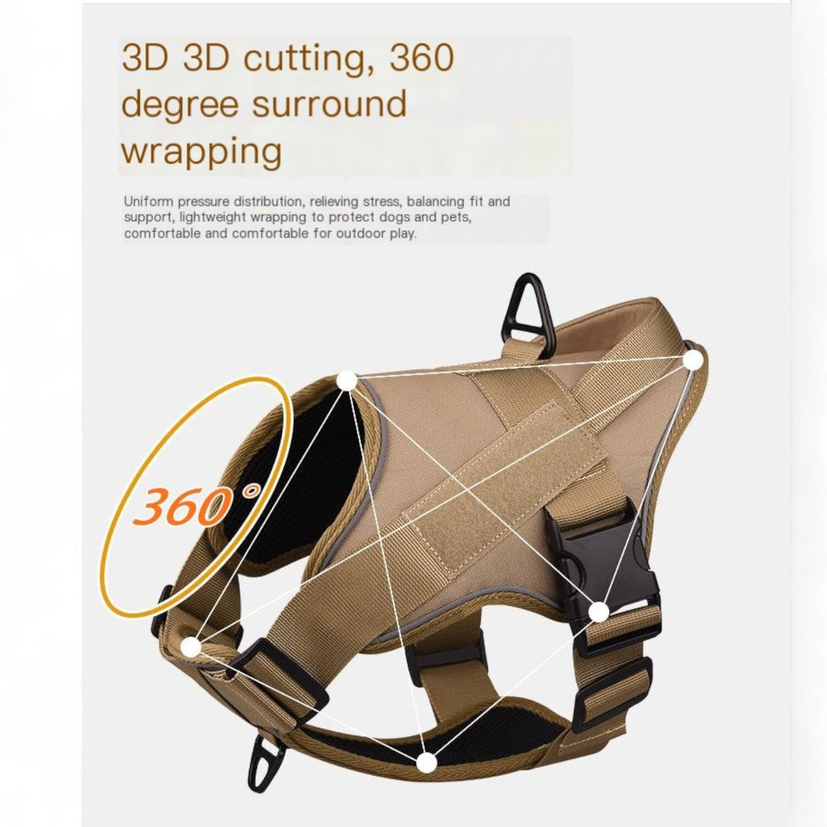 French Bulldog tactical harness with two leash rings for front or back control