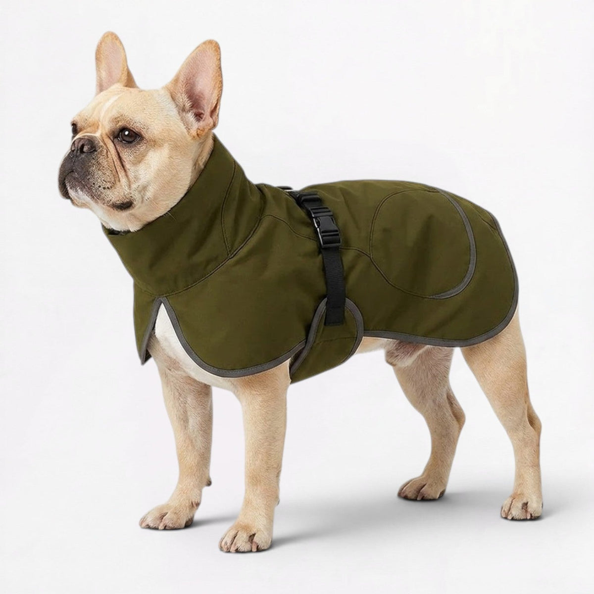 French Bulldog reflective winter jacket with fleece lining and safety strips