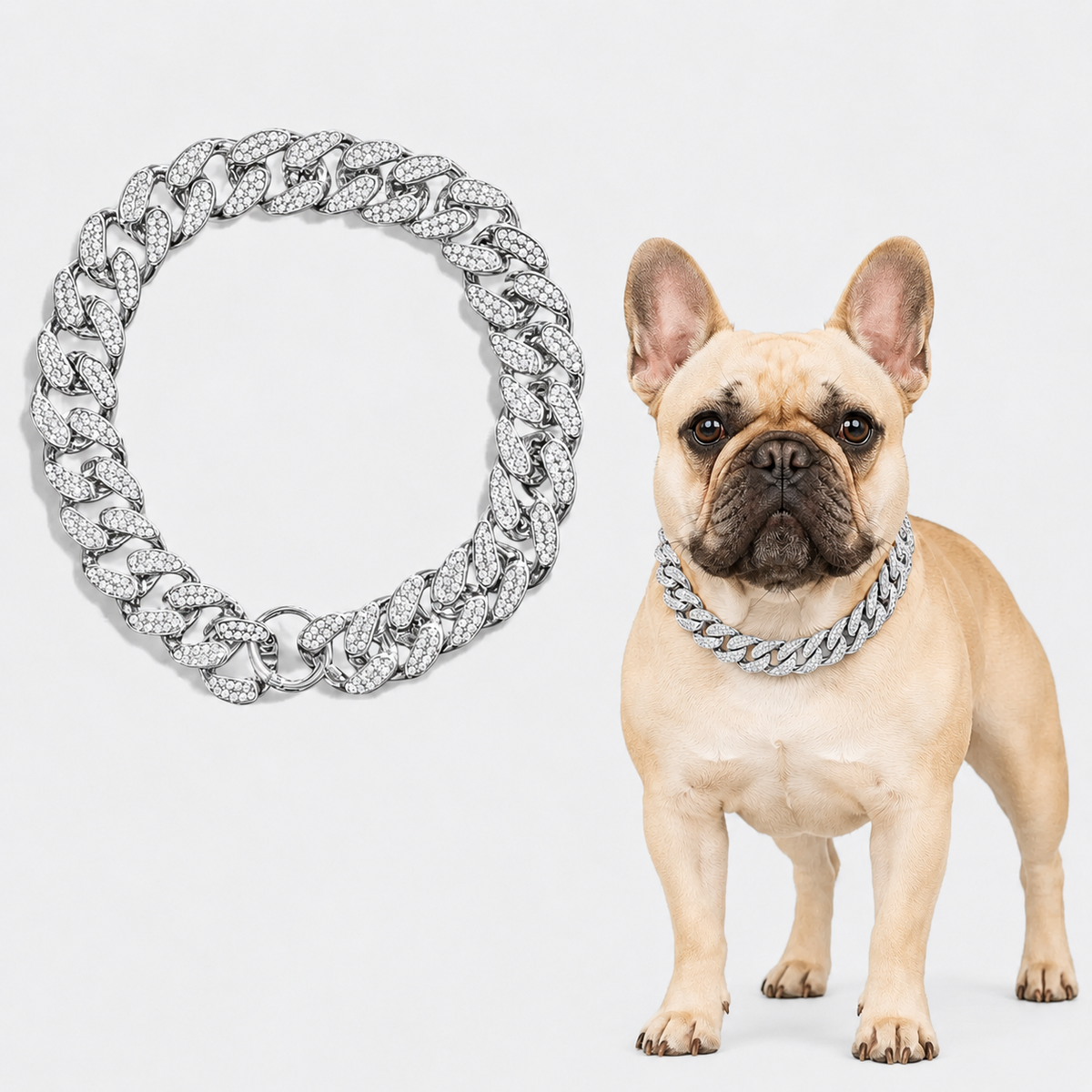 Frenchie Cuban chain collar necklace in silvery and golden finishes