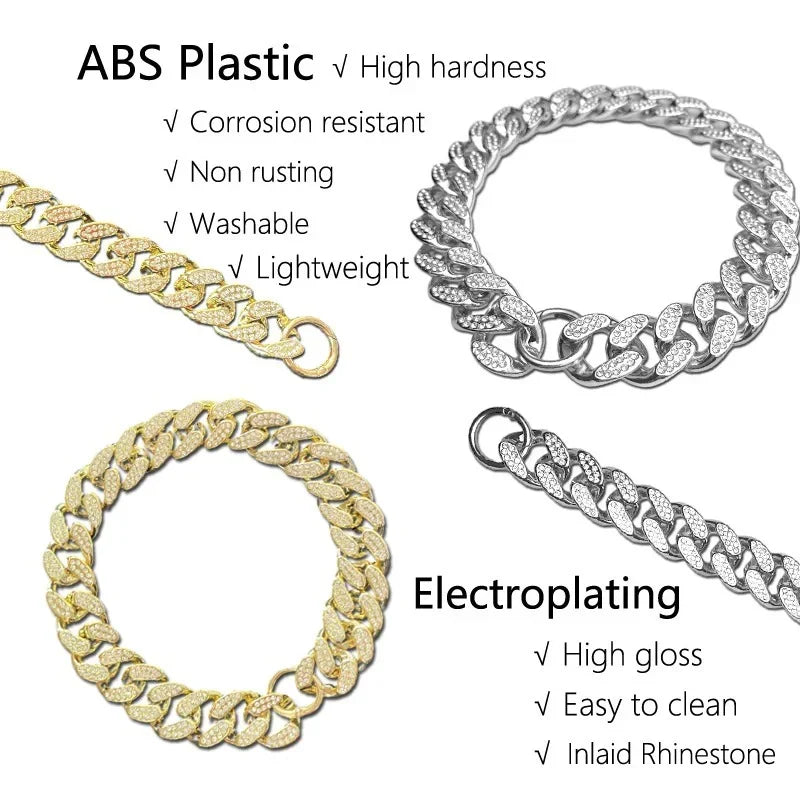 Rhinestone Cuban chain necklace for Frenchies in a glossy electroplated finish