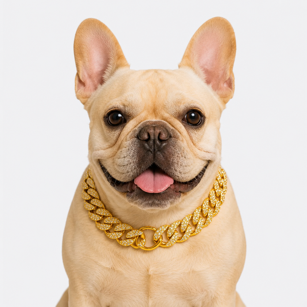 Lightweight ABS Cuban link Frenchie necklace with rhinestone inlay