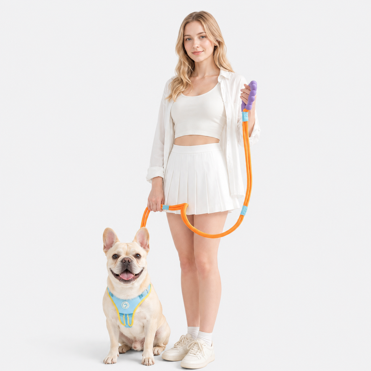 Braided rope leash for French Bulldogs with a locking alloy safety clip