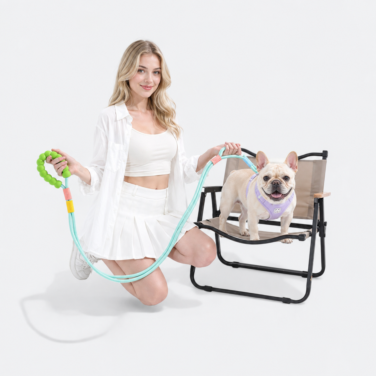 Adjustable rope slip collar for French Bulldogs with a smooth braided surface