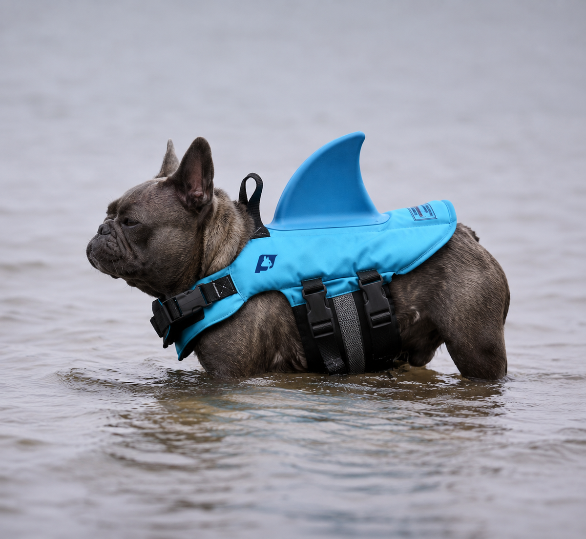 French Bulldog swim vest with supportive buoyancy panels
