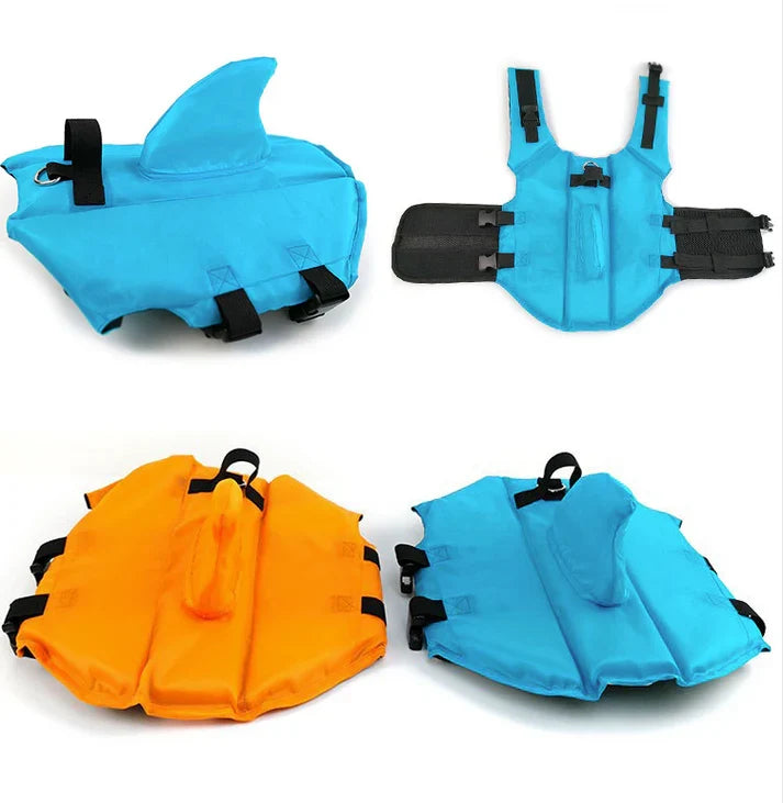 French Bulldog shark fin life vest in orange