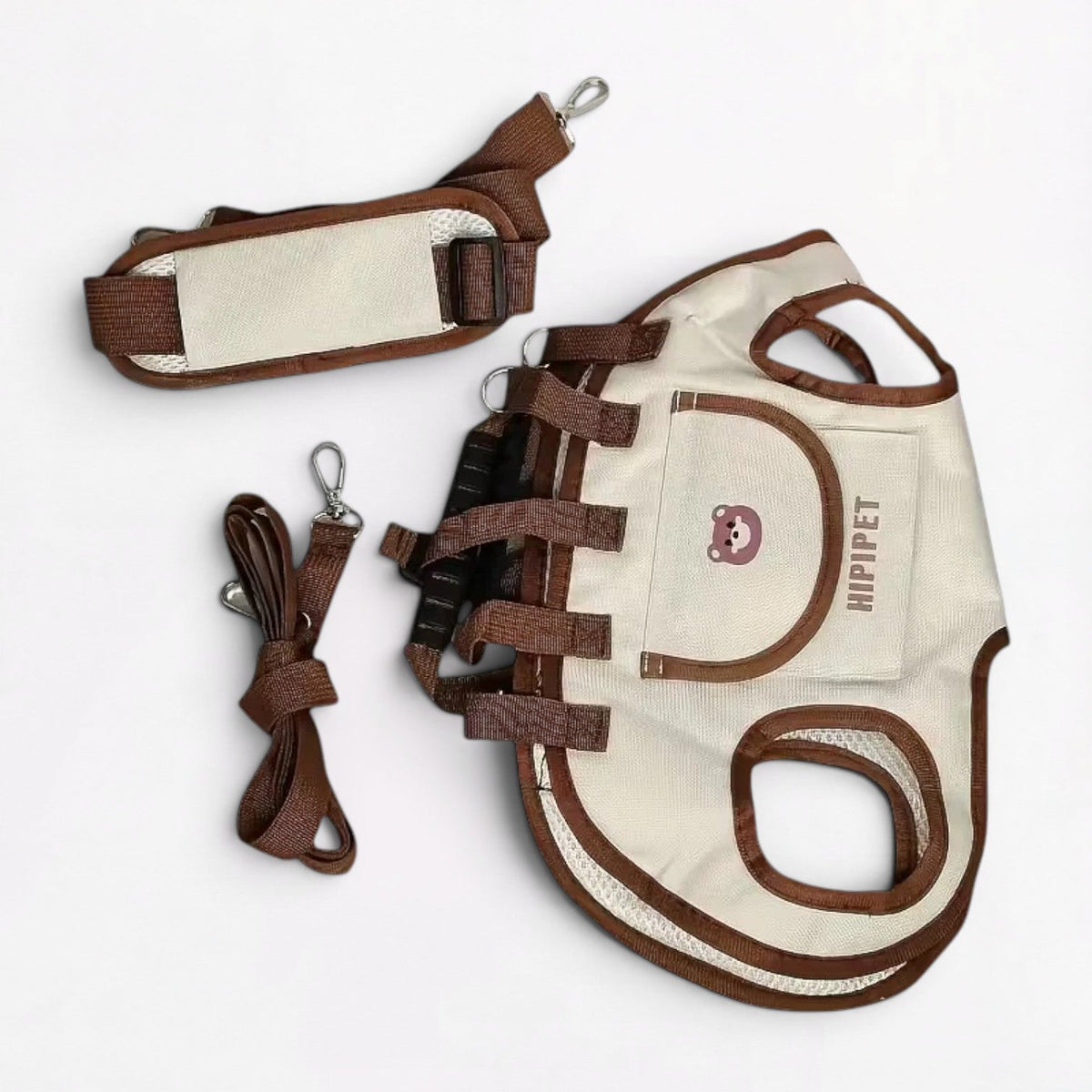 French Bulldog shoulder carrier with an adjustable buckle strap