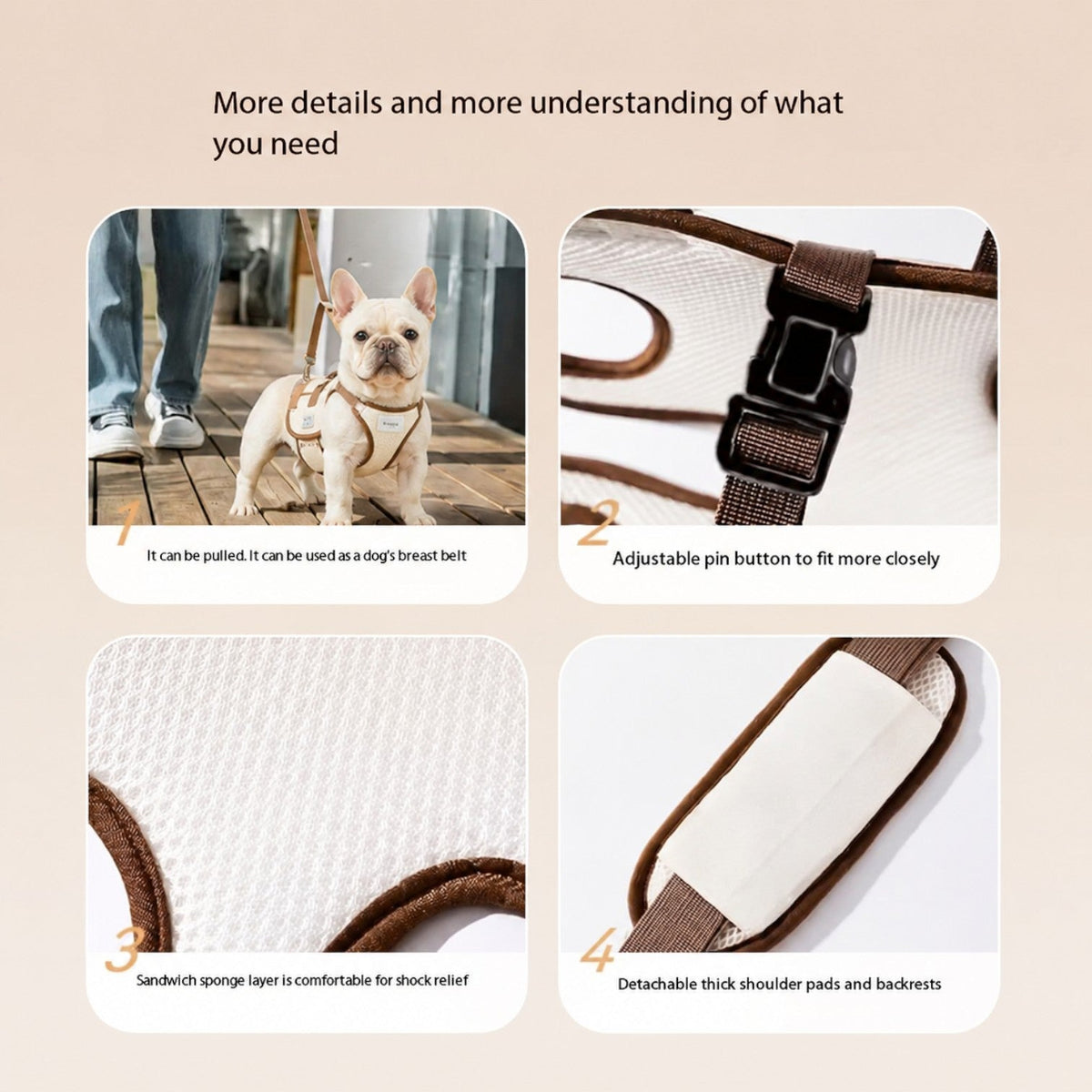 Crossbody sling carrier for French Bulldogs that wraps and supports the torso