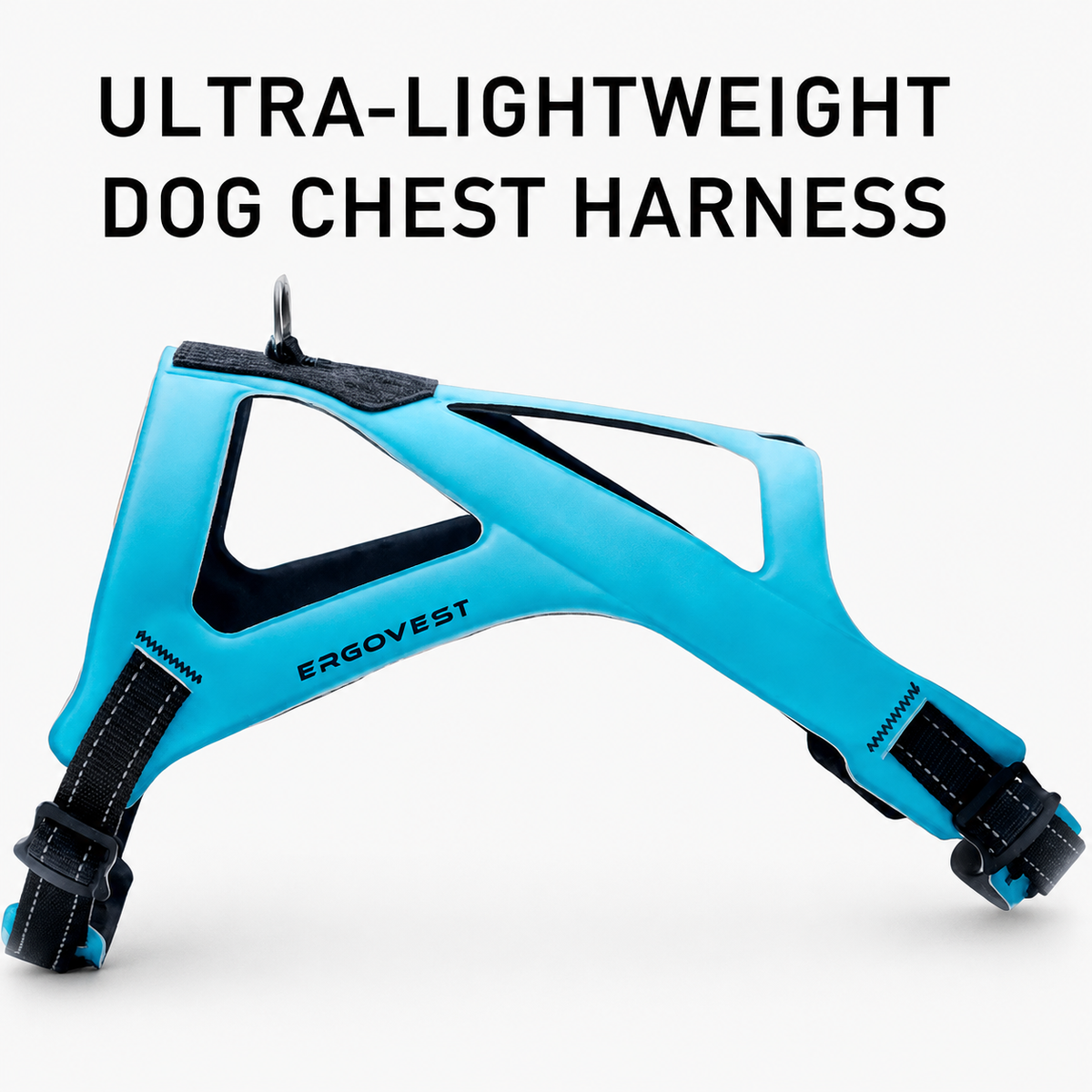 French Bulldog chest harness in Tiffany blue, blue, black, white, red and pink