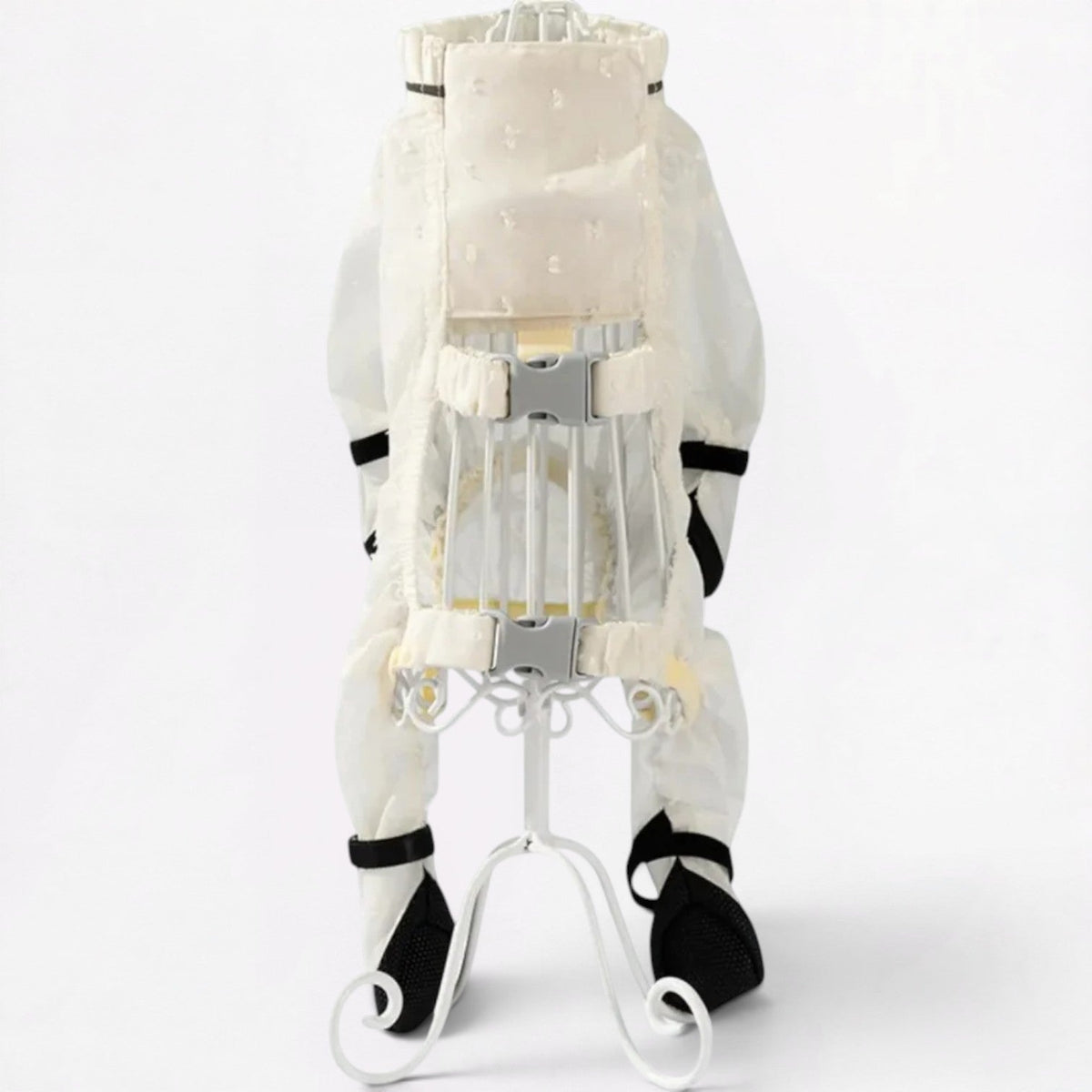 Frenchie waterproof jumpsuit with a built-in leash clip