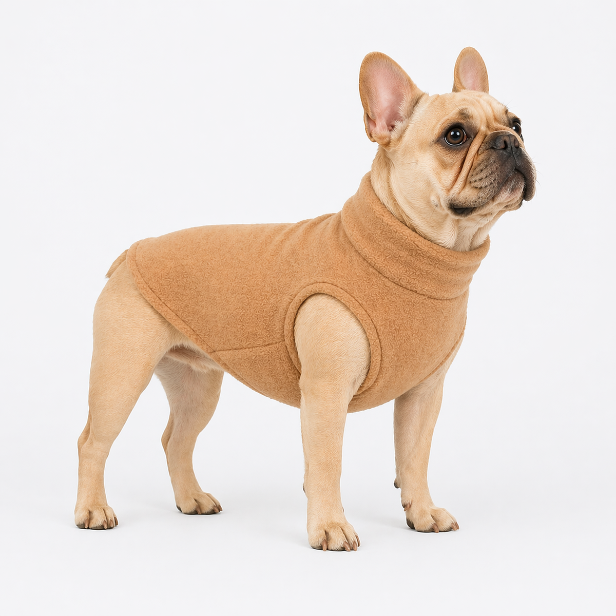Frenchie plush turtleneck coat, sleeveless and stretchy with a high neck