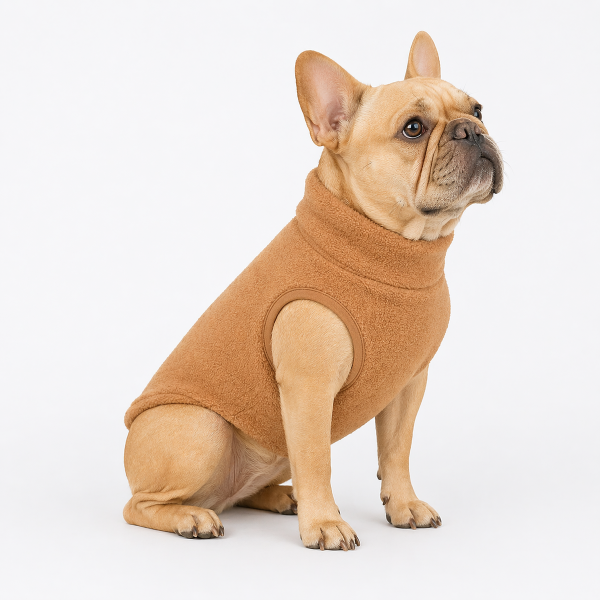 Sleeveless Frenchie turtleneck coat with a smooth lining and unrestricted shoulders